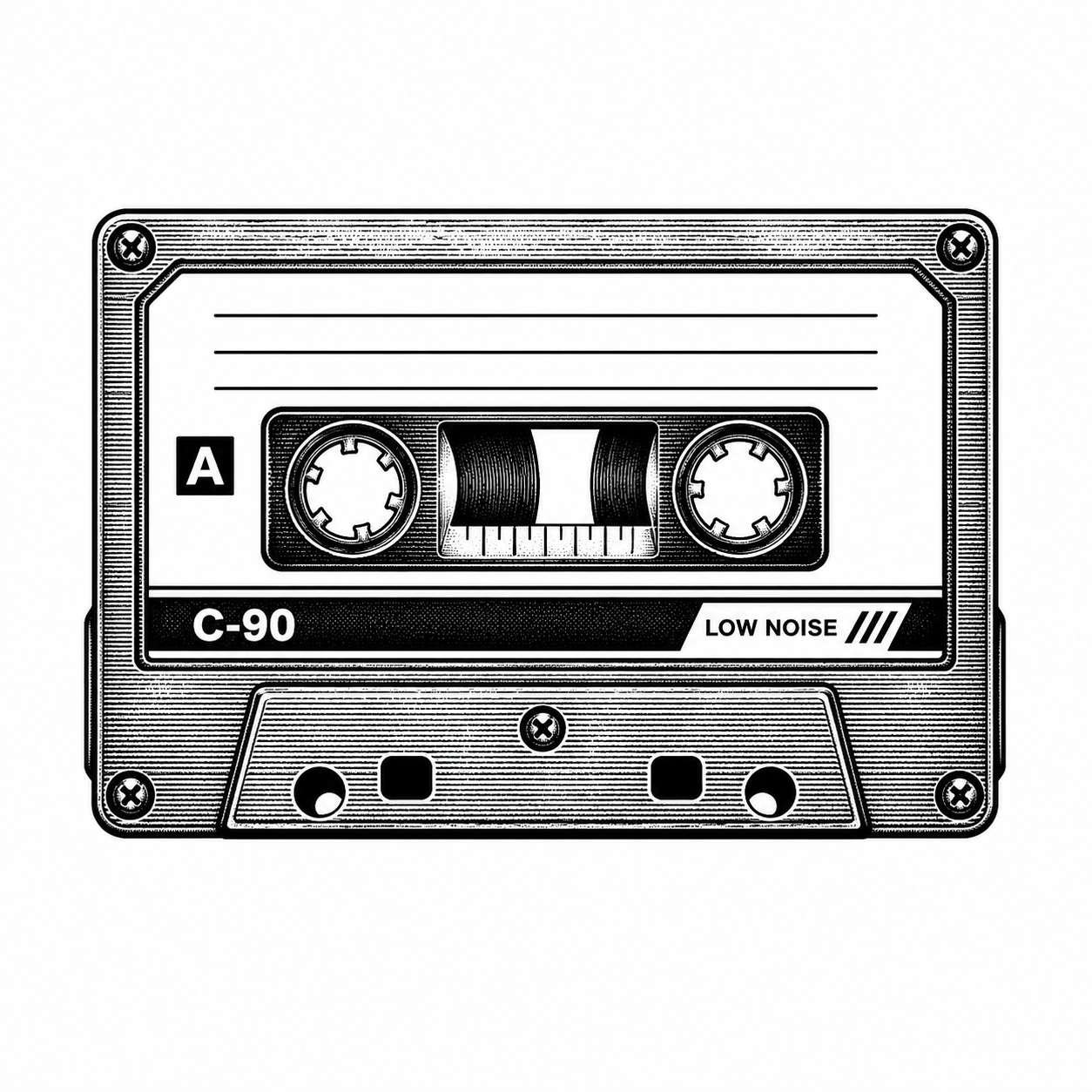 Illustrazione incisa di una cassetta audio.